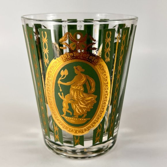 Vintage Cera Cora Athena Cupid Old Fashioned Whiskey Glass 50s 22k Gold